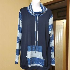 Kangaroo pouch cowl neck sweatshirt